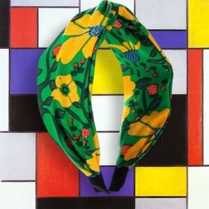 Headband Wide Cross Top Green and Yellow Floral NEW